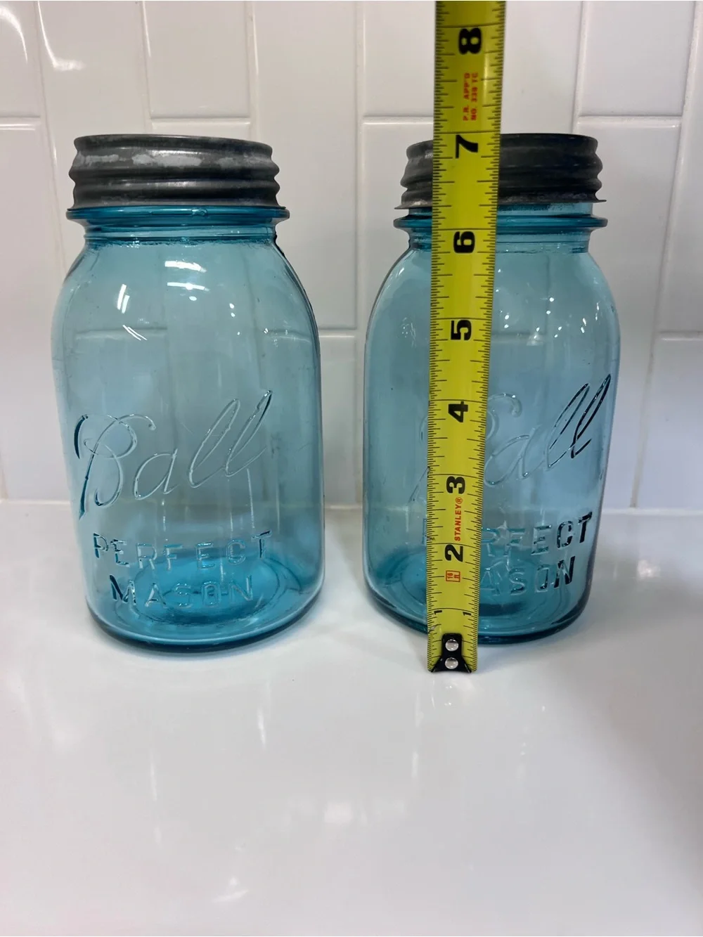 Vintage Blue Ball Perfect Mason Jars Lot Of 2 Quart Size With Zinc Lids